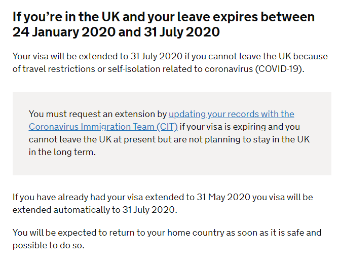 英国移民局再次延长外国公民签证至7月31日